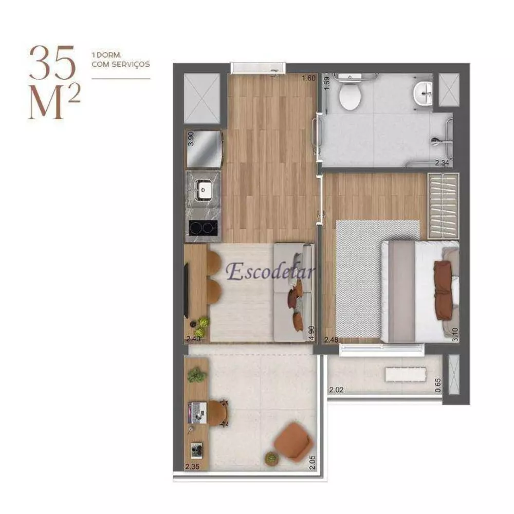 Apartamento à venda com 1 quarto, 39m² - Foto 2