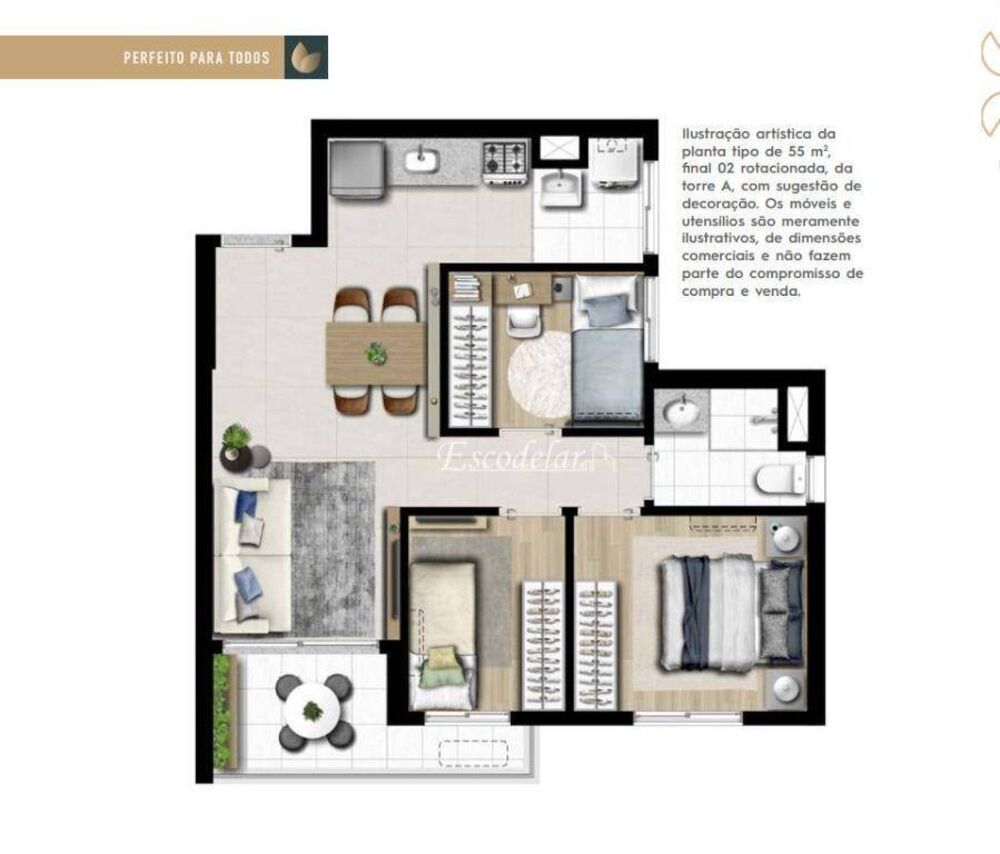 Apartamento, 3 quartos, 55 m² - Foto 58