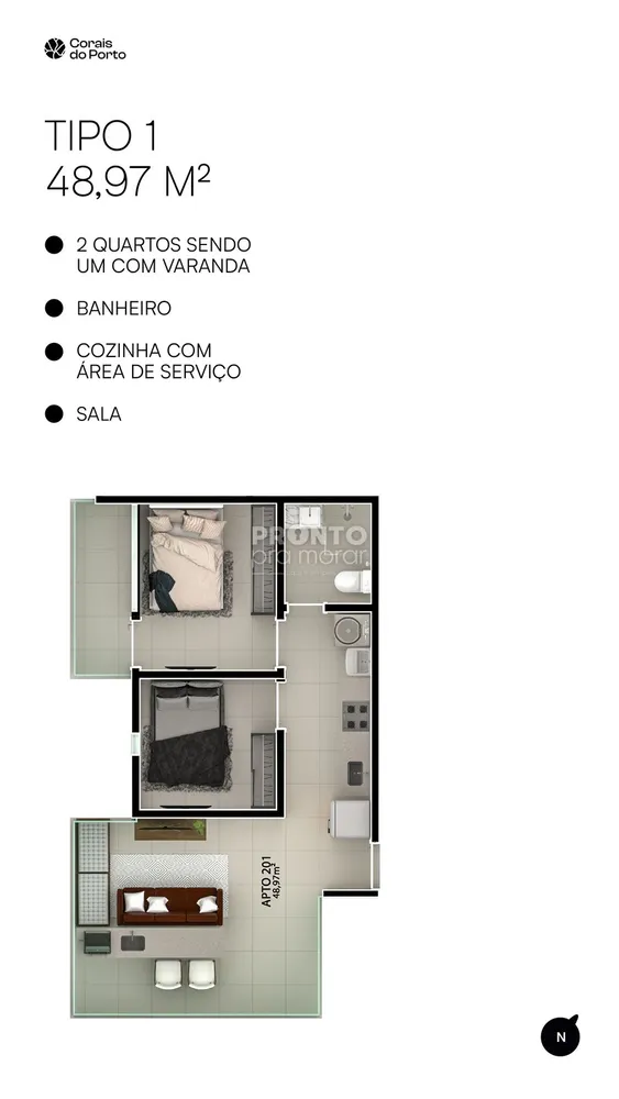 Apartamento, 2 quartos, 48 m² - Foto 1