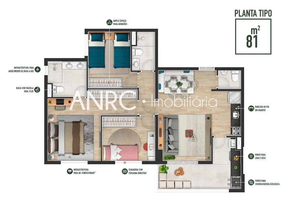 Apartamento à venda com 3 quartos, 81m² - Foto 1