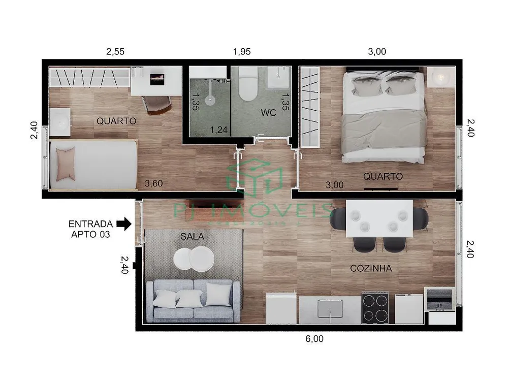 Apartamento, 2 quartos, 36 m² - Foto 2