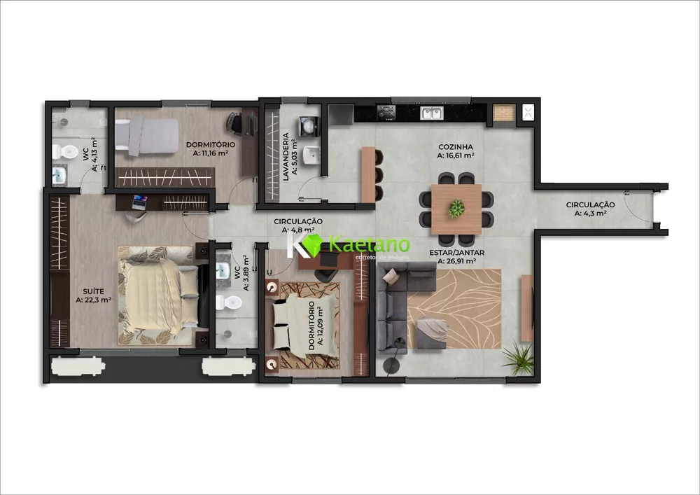 Apartamento à venda com 3 quartos, 125m² - Foto 3