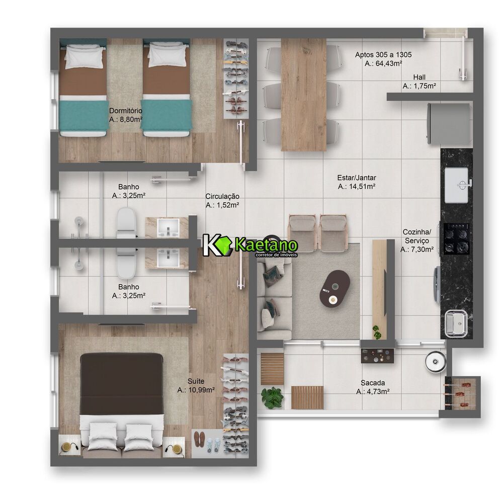 Apartamento, 2 quartos, 64 m² - Foto 4