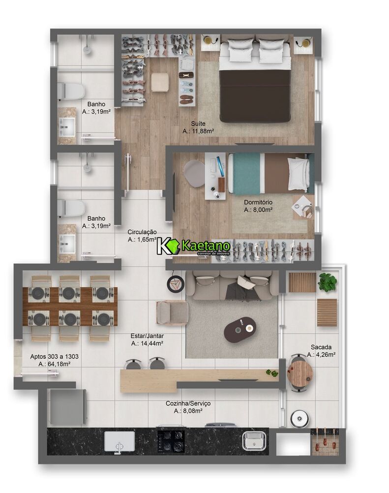 Apartamento, 2 quartos, 64 m² - Foto 8