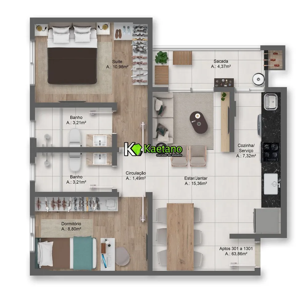 Apartamento, 2 quartos, 63 m² - Foto 9