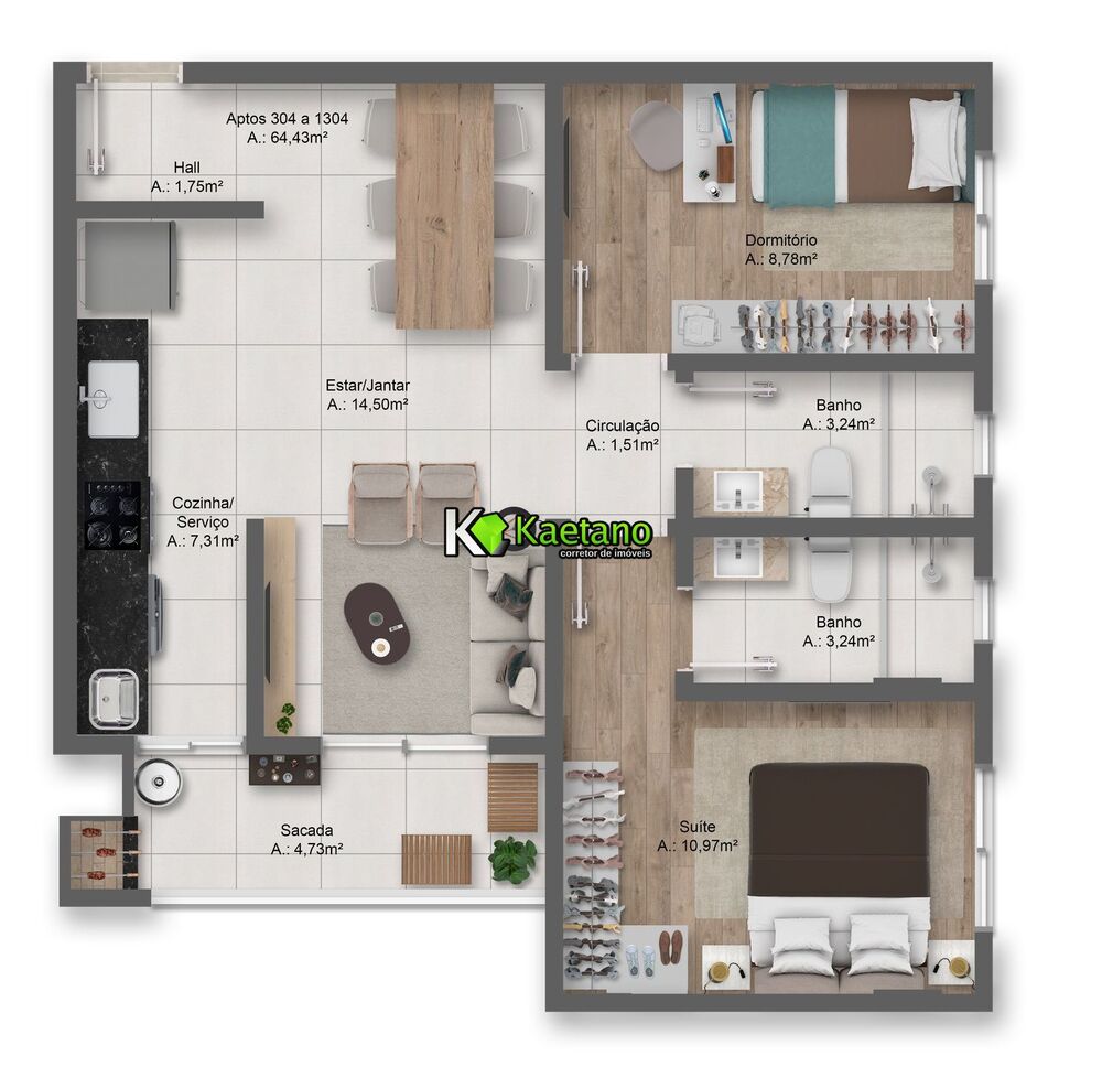 Apartamento, 2 quartos, 63 m² - Foto 3