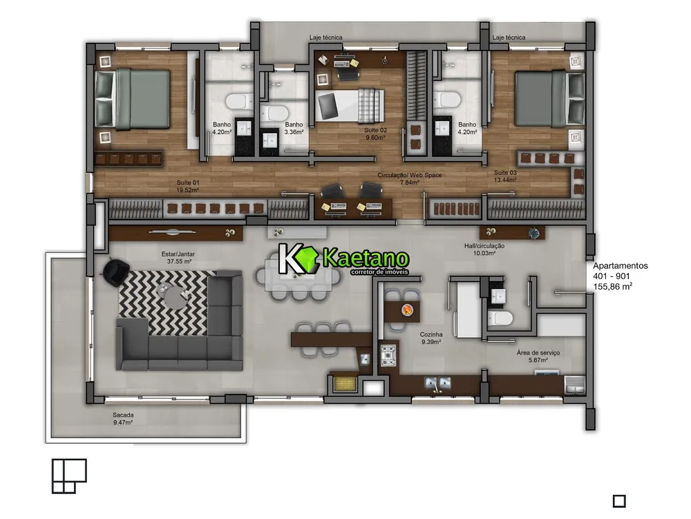 Apartamento, 3 quartos, 155 m² - Foto 2