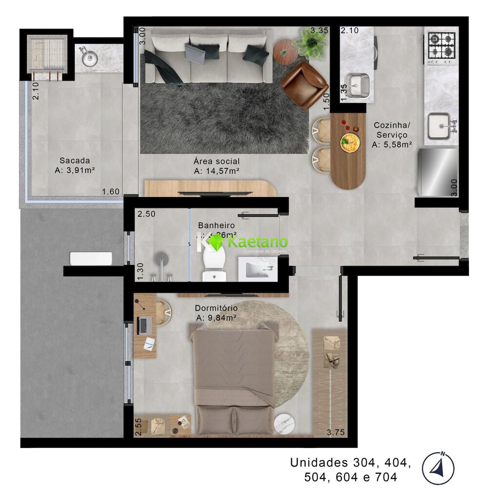 Apartamento, 1 quarto, 43 m² - Foto 2