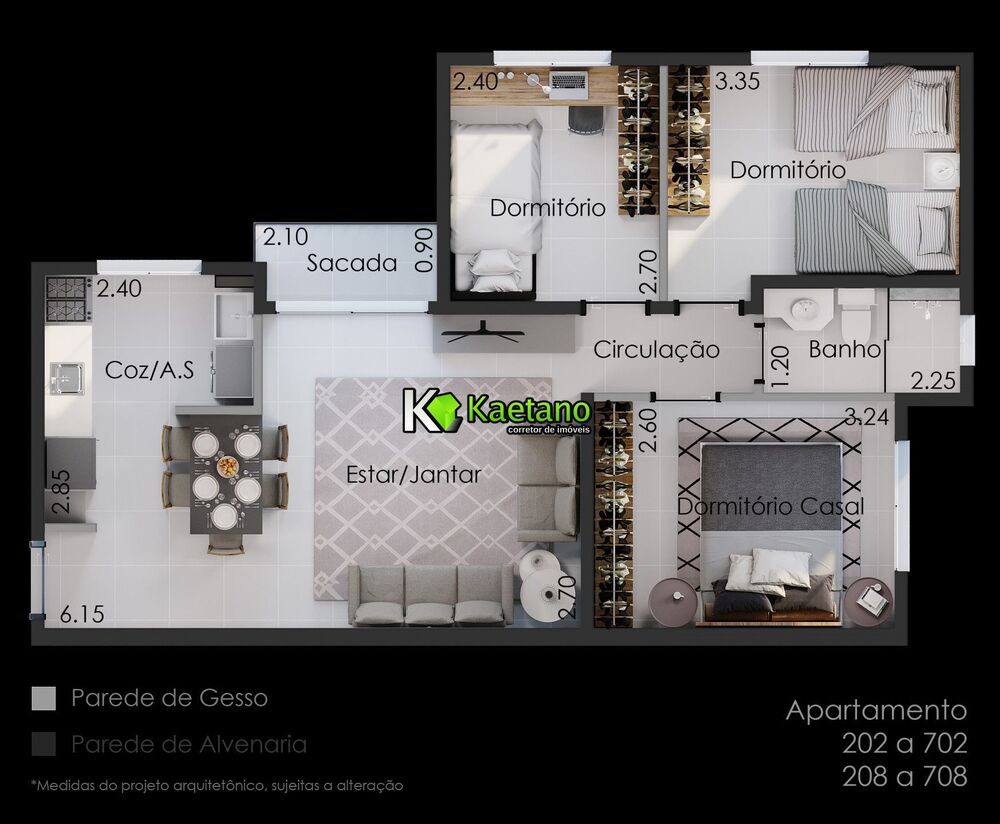 Apartamento, 3 quartos, 60 m² - Foto 1