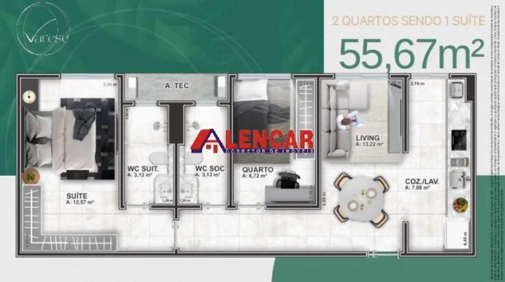Apartamento, 2 quartos, 55 m² - Foto 2