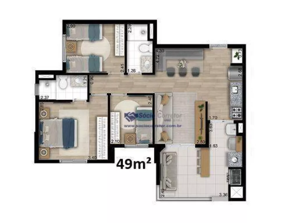 Apartamento à venda com 2 quartos, 49m² - Foto 3