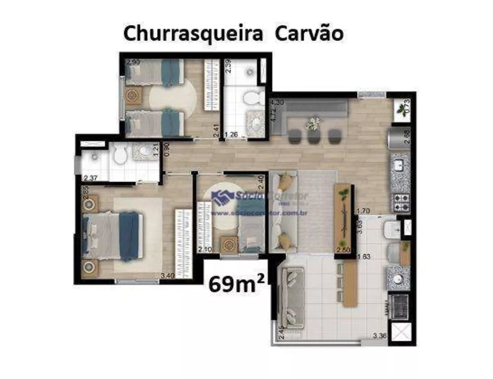 Apartamento à venda com 3 quartos, 69m² - Foto 3