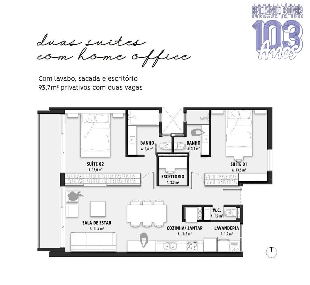 Apartamento, 2 quartos, 93 m² - Foto 1