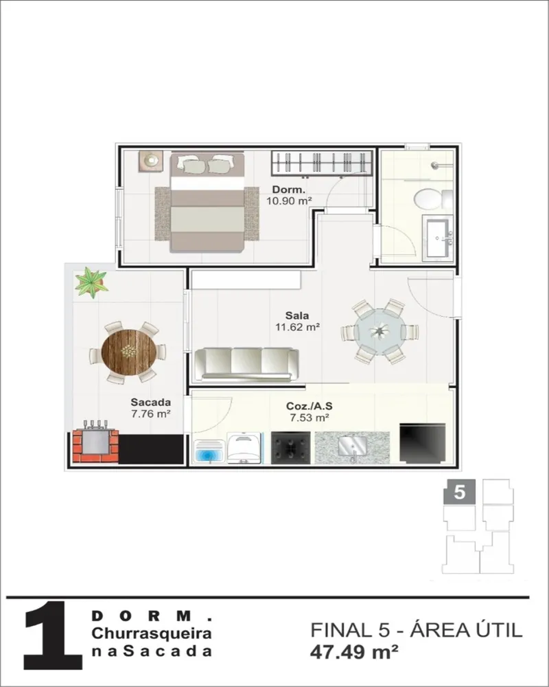 Apartamento, 1 quarto, 47 m² - Foto 5
