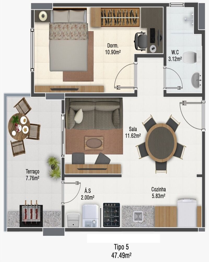 Apartamento, 1 quarto, 47 m² - Foto 2