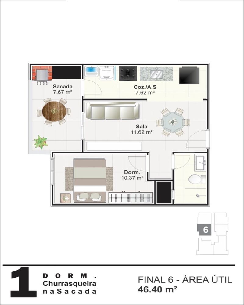 Apartamento, 1 quarto, 46 m² - Foto 5