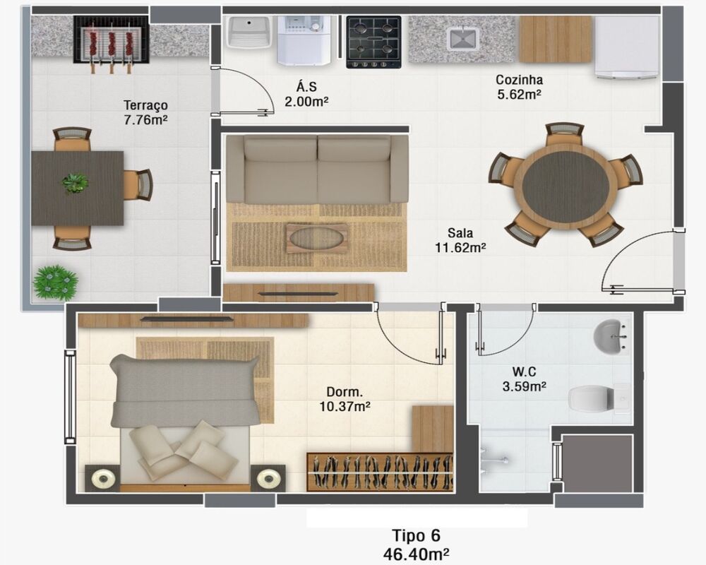 Apartamento, 1 quarto, 46 m² - Foto 3