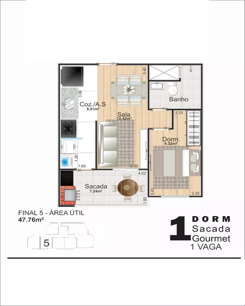 Apartamento à venda com 1 quarto, 47m² - Foto 8