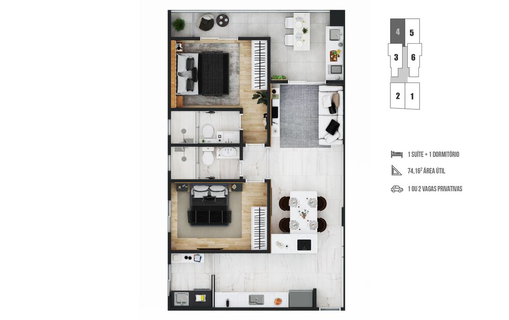 Apartamento, 2 quartos, 74 m² - Foto 1