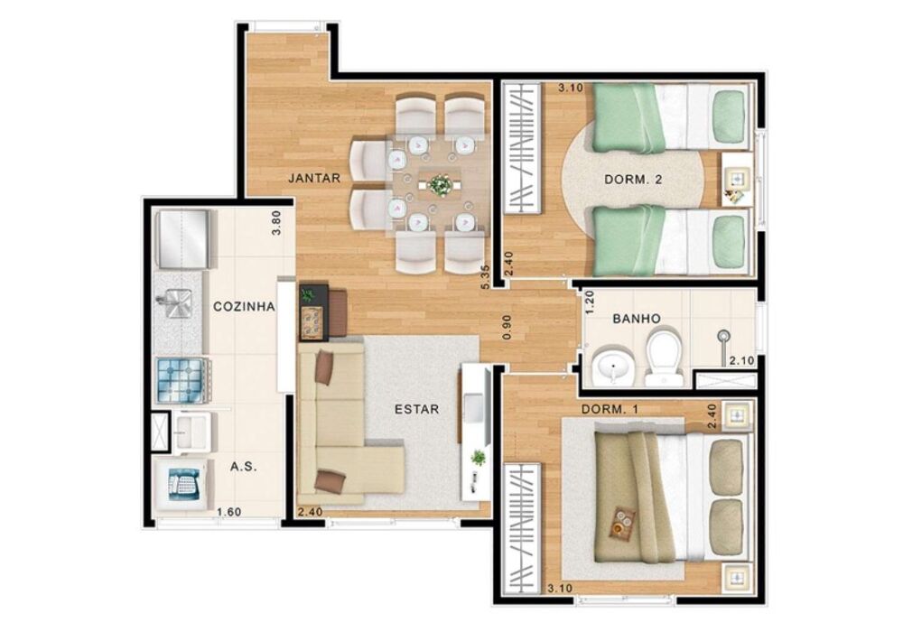 Apartamento, 2 quartos, 45 m² - Foto 3