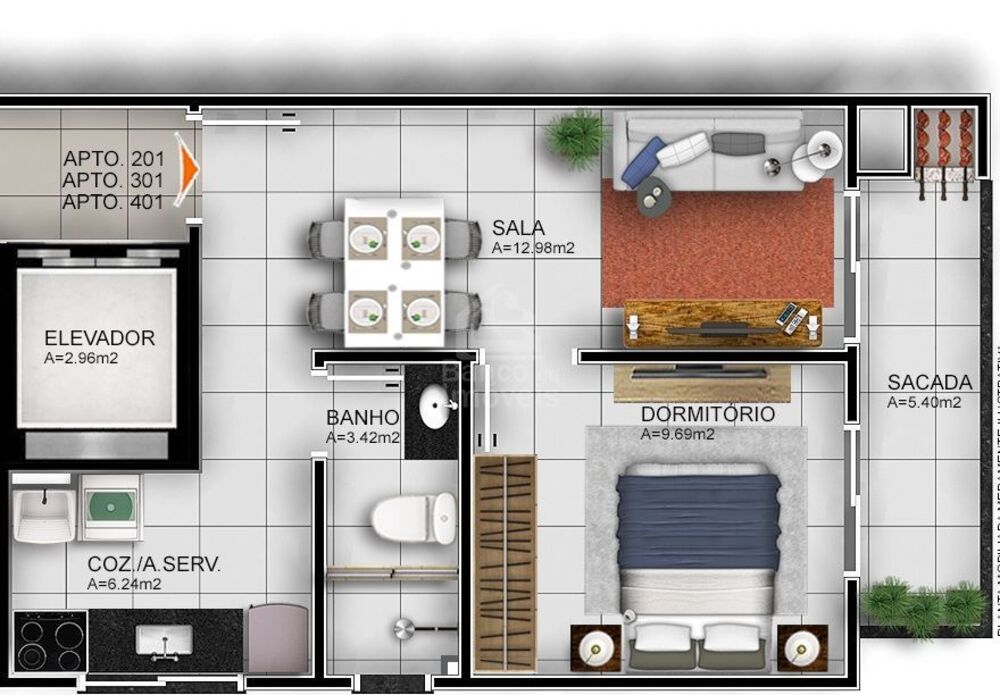 Apartamento, 1 quarto, 45 m² - Foto 2
