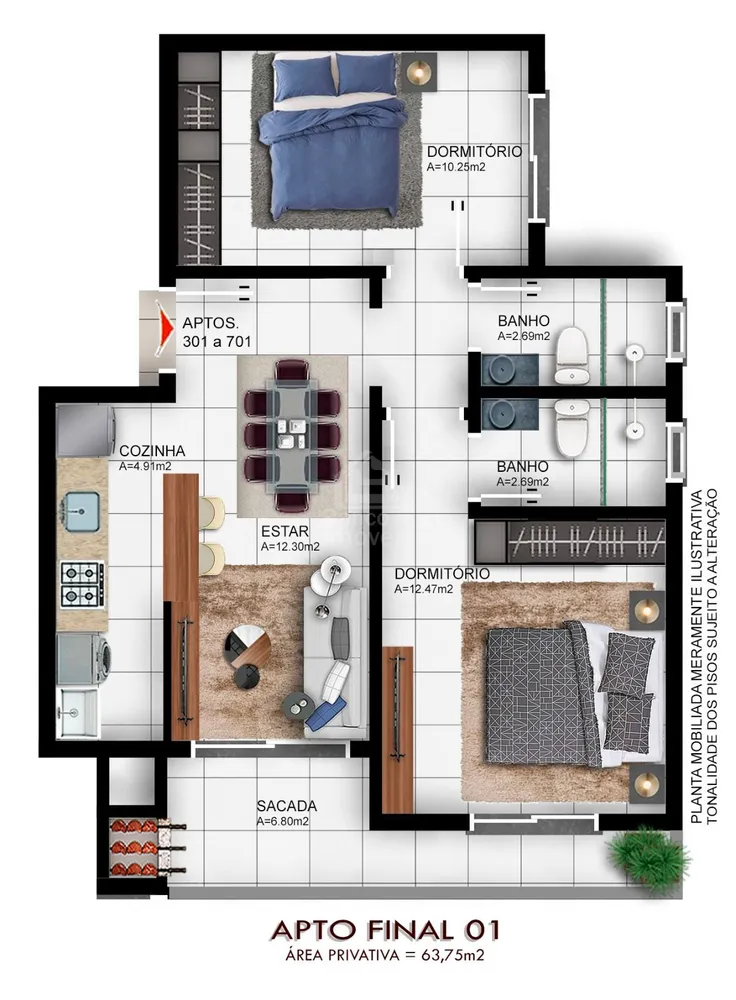Apartamento, 2 quartos, 63 m² - Foto 1