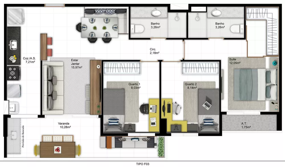 Apartamento à venda com 3 quartos, 81m² - Foto 3