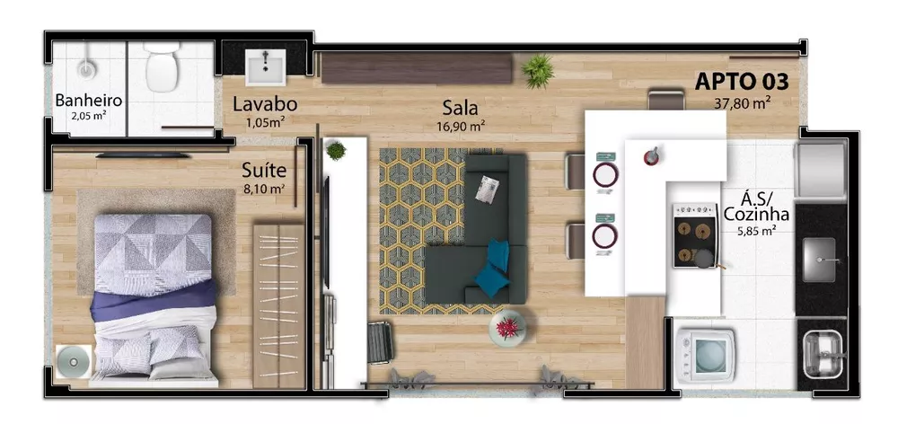 Apartamento à venda com 1 quarto, 45m² - Foto 3