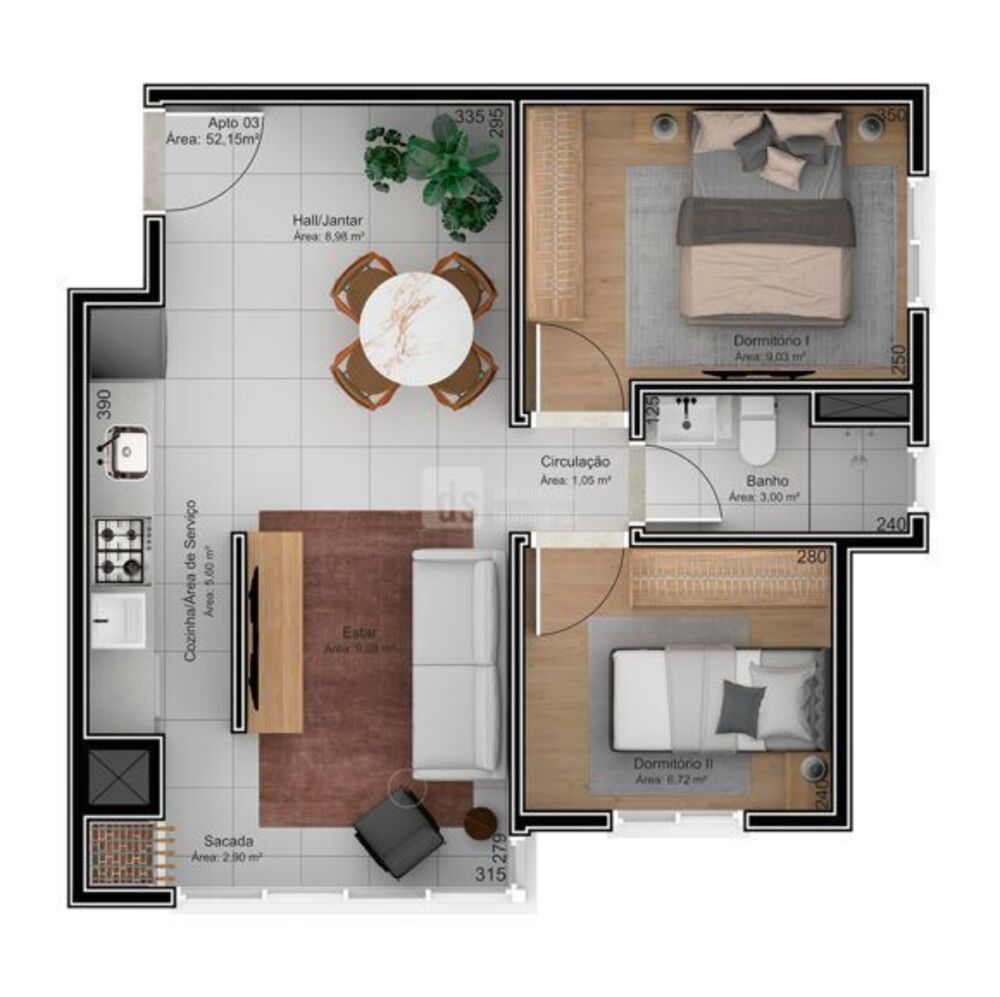 Apartamento, 2 quartos, 52 m² - Foto 4