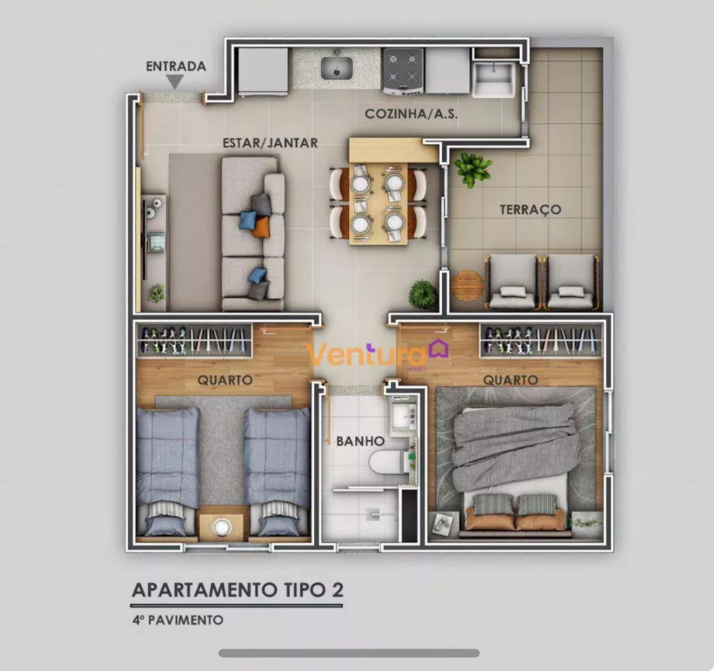 Apartamento, 2 quartos, 44 m² - Foto 3