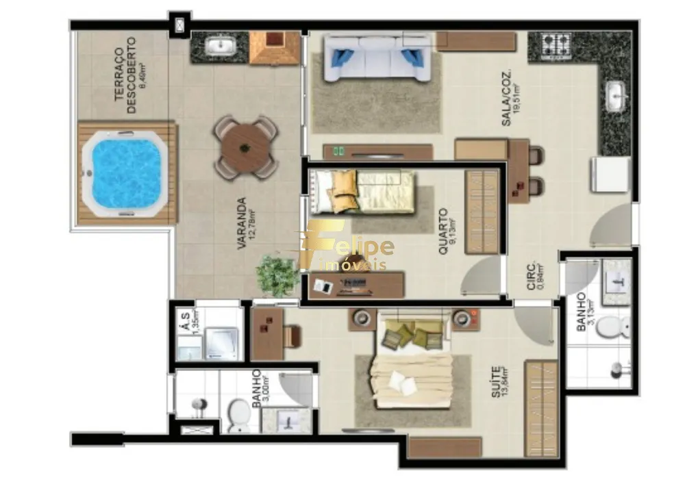 Apartamento, 1 quarto, 44 m² - Foto 3
