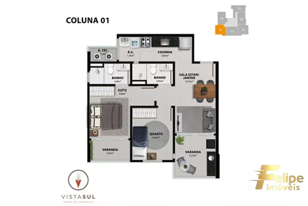 Apartamento à venda com 2 quartos, 63m² - Foto 3