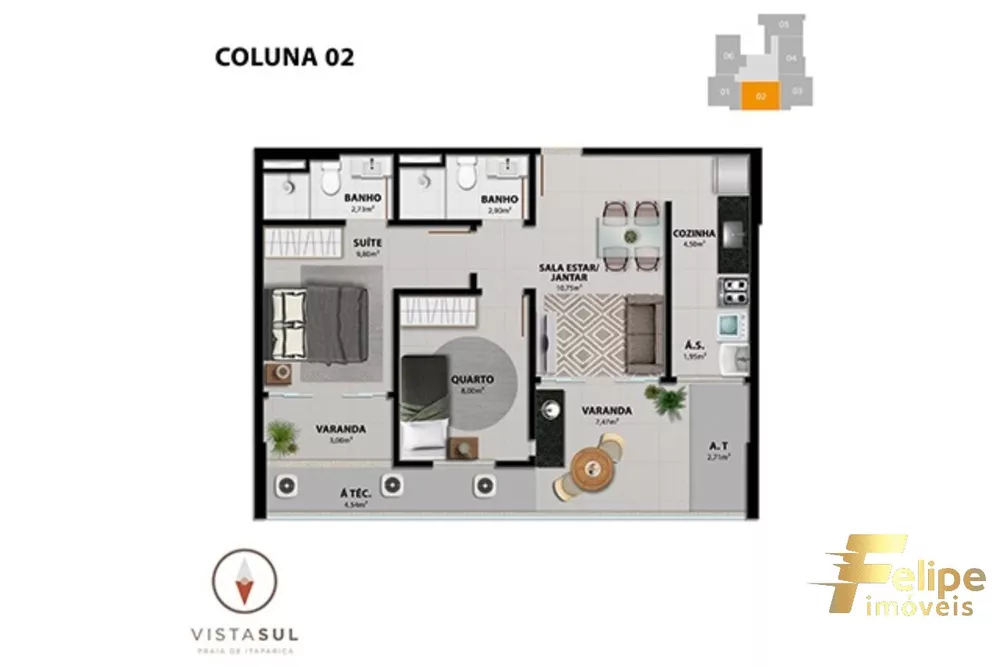 Apartamento à venda com 2 quartos, 63m² - Foto 2