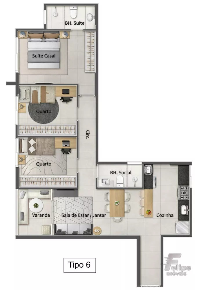 Apartamento à venda com 2 quartos, 65m² - Foto 6