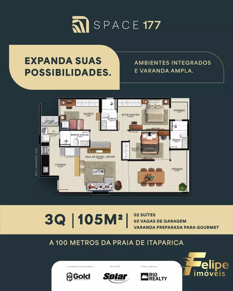 Apartamento à venda com 3 quartos, 105m² - Foto 3