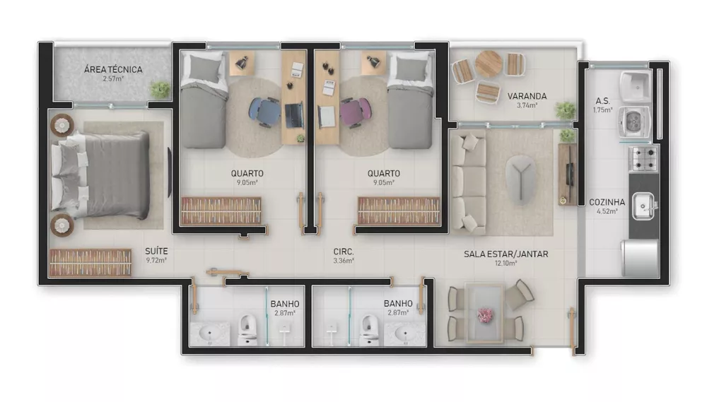 Apartamento à venda com 2 quartos, 61m² - Foto 4