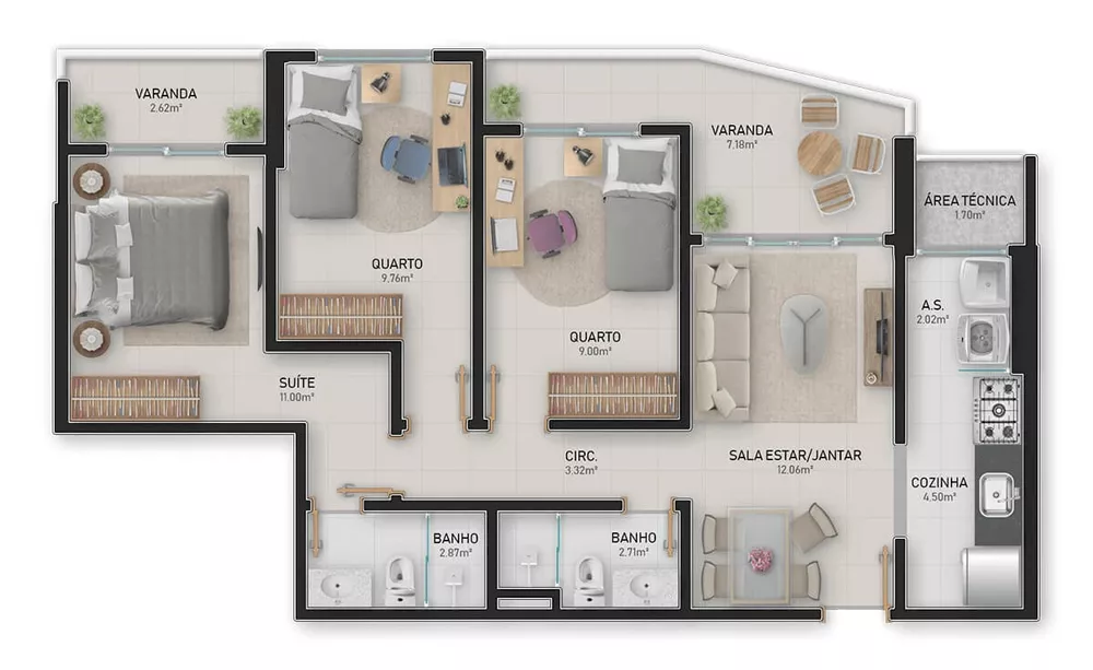 Apartamento à venda com 2 quartos, 61m² - Foto 3