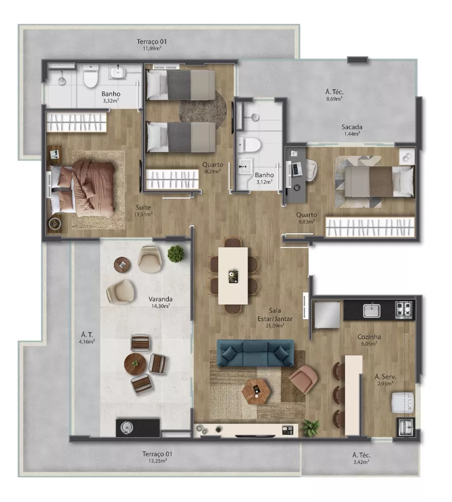 Apartamento à venda com 3 quartos, 103m² - Foto 3