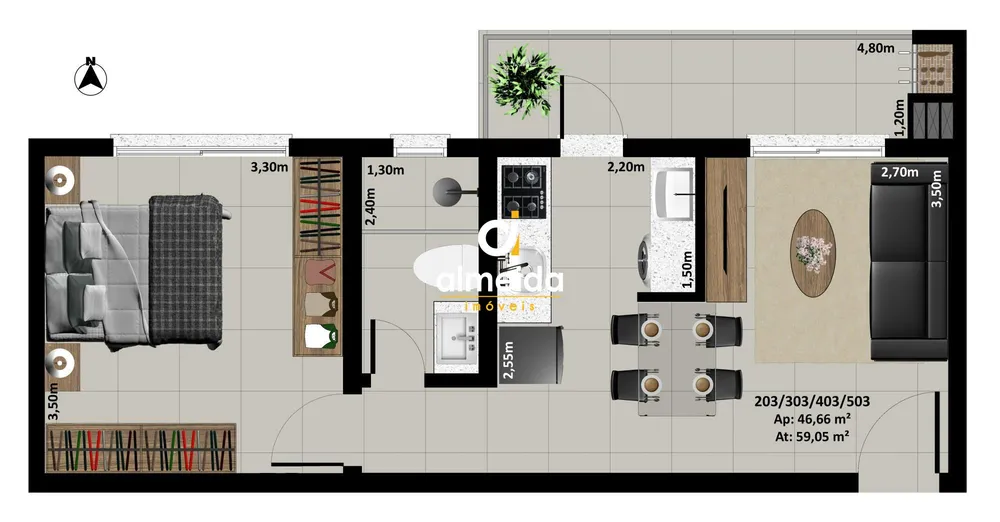 Apartamento, 1 quarto, 46 m² - Foto 1