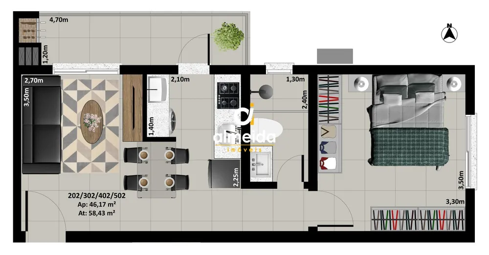 Apartamento, 1 quarto, 46 m² - Foto 1