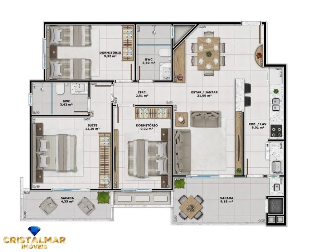 Apartamento, 3 quartos, 92 m² - Foto 1