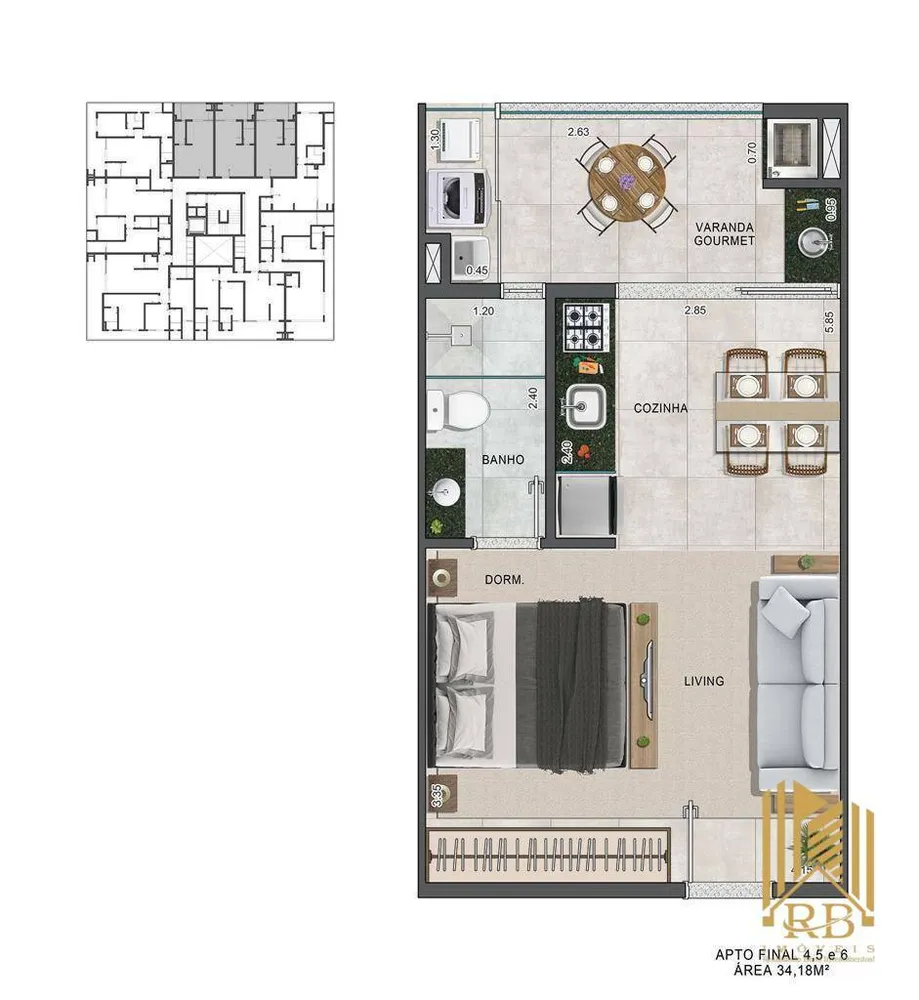 Apartamento, 1 quarto, 34 m² - Foto 3