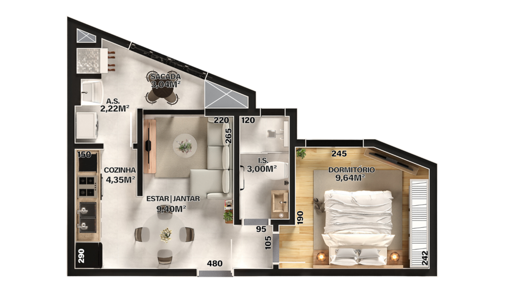 Apartamento à venda com 1 quarto, 46m² - Foto 3