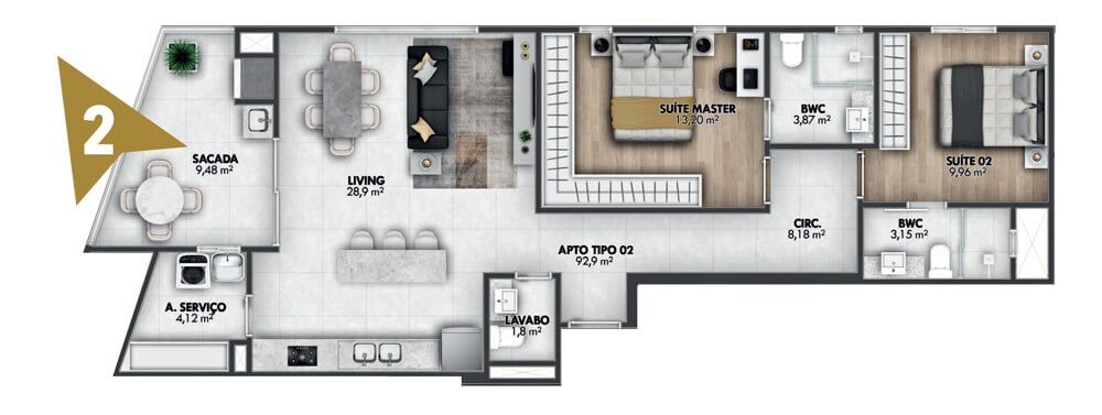 Apartamento, 2 quartos, 92 m² - Foto 3