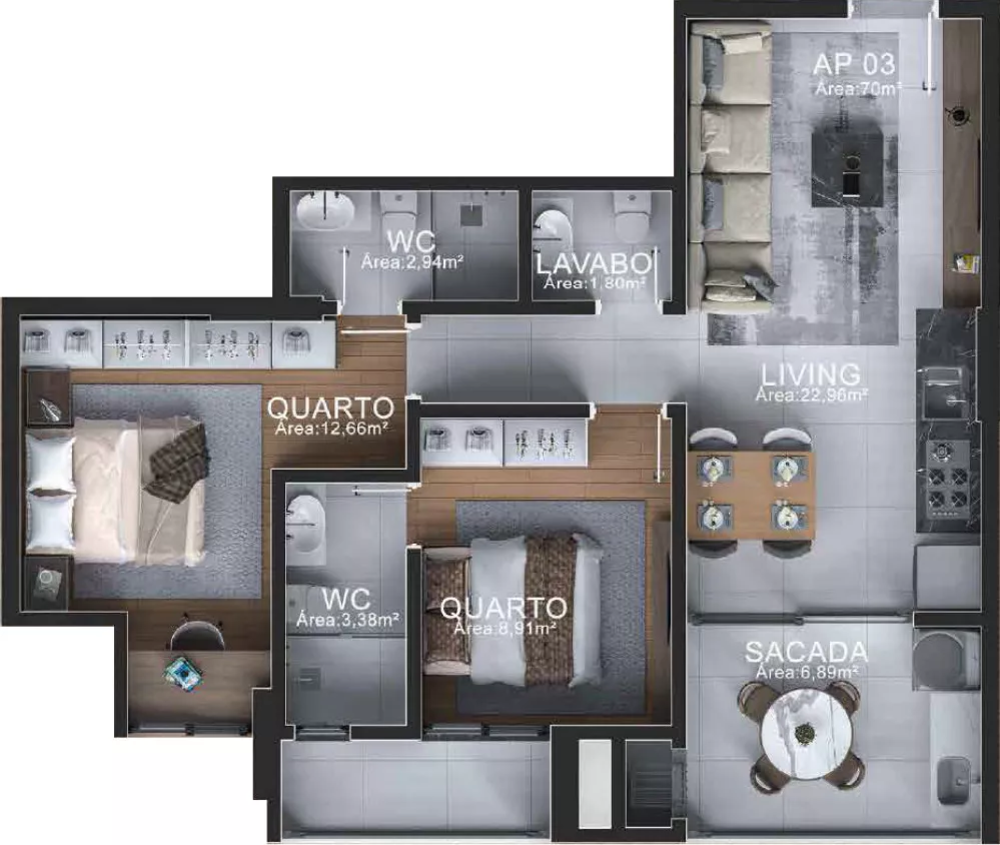 Apartamento à venda com 3 quartos, 69m² - Foto 6