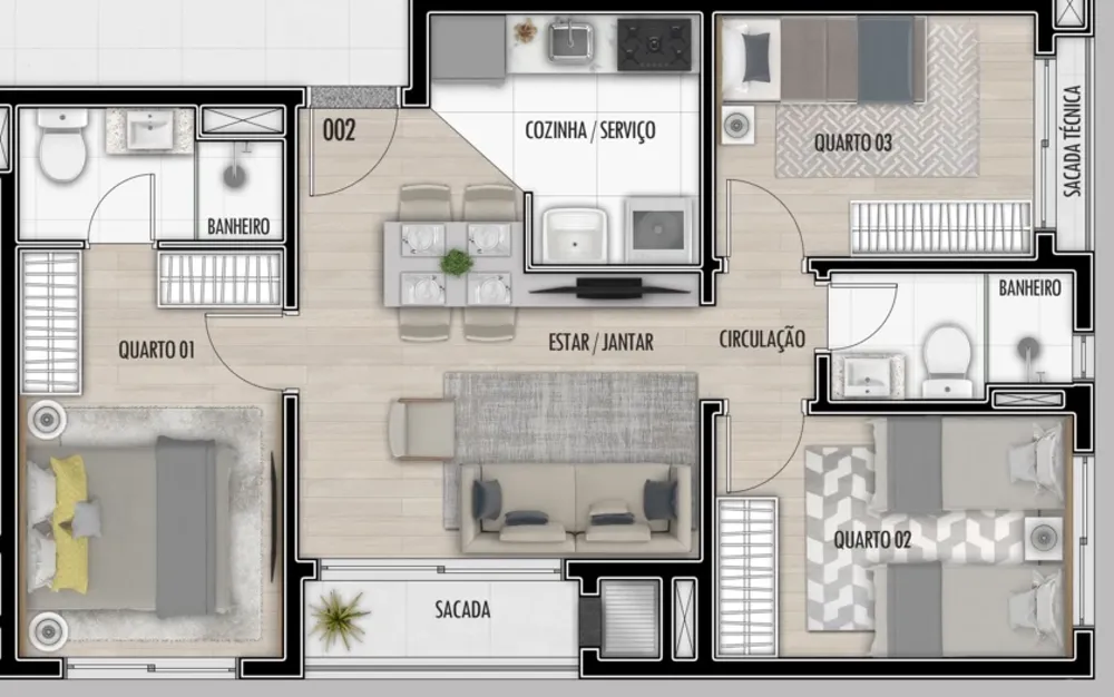 Apartamento, 3 quartos, 58 m² - Foto 11