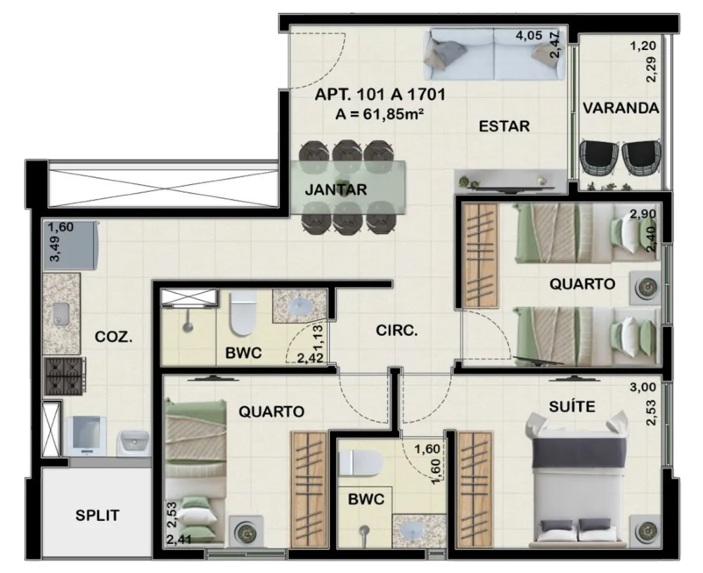 Apartamento, 3 quartos, 59 m² - Foto 4