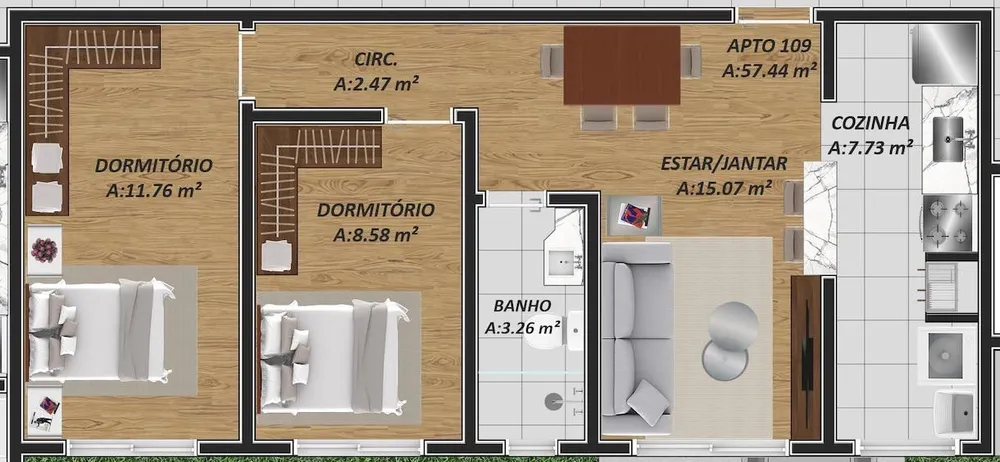 Apartamento, 2 quartos, 57 m² - Foto 1