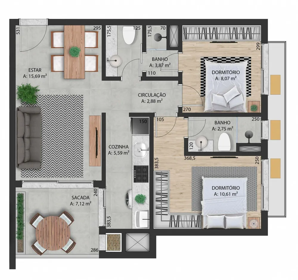 Apartamento, 2 quartos, 66 m² - Foto 2
