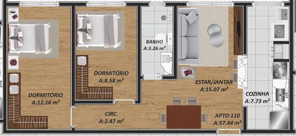 Apartamento, 2 quartos, 57 m² - Foto 1